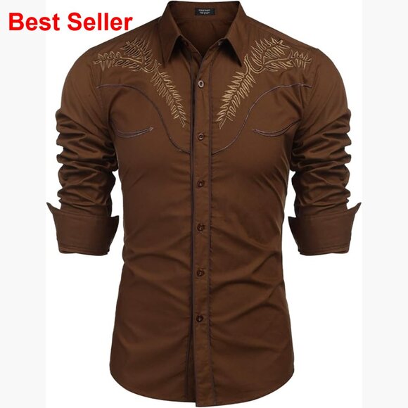 Cotton Western Embroidered Button Down Shirt Long Sleeve Casual